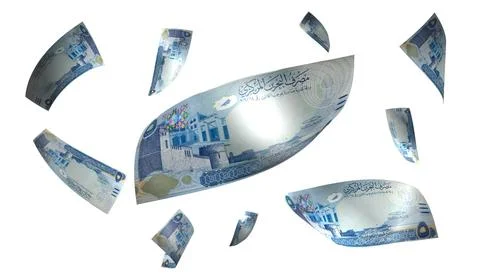 3D Render Set of Flying Bahrain 5 Dinar Money Banknote Stock Photos