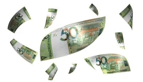 3D Render Set of Flying Belarus 50 Roubles Money Banknote 写真素材