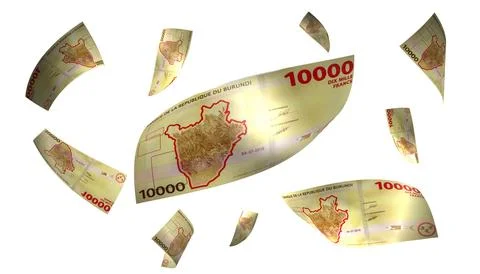 3D Render Set of Flying Burundi 10000 Francs Money Banknote Stock Photos
