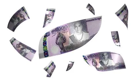 3D Render Set of Flying Cambodia 15000 Riels Money Banknote 写真素材