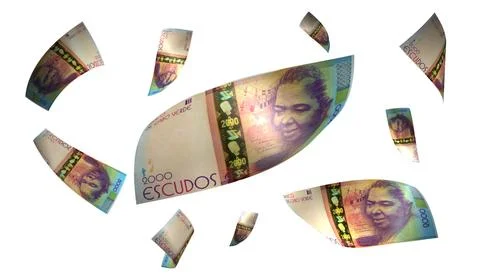 3D Render Set of Flying Cape Verde 2000 Escudos Money Banknote Stock Photos