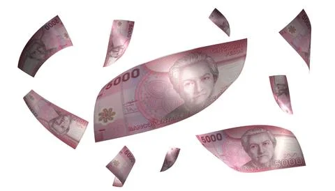 3D Render Set of Flying Chile 5000 Pesos Money Banknote Stock Photos