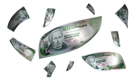 3D Render Set of Flying Colombia 200 Pesos Money Banknote 写真素材