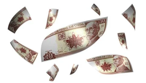 3D Render Set of Flying Cuba 10 Pesos Money Banknote 写真素材