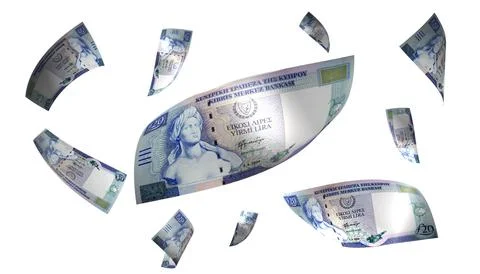 3D Render Set of Flying Cyprus 20 Pound Money Banknote Stock Photos