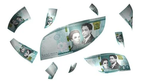 3D Render Set of Flying Dominican Republic 500 Pesos Money Banknote Stock Photos