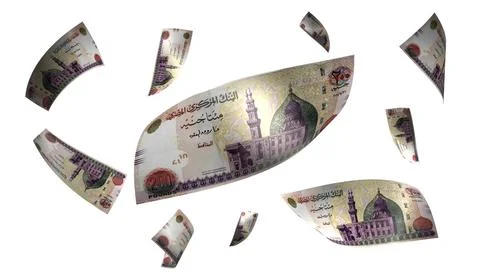 3D Render Set of Flying Egypt 200 Pounds Money Banknote 写真素材