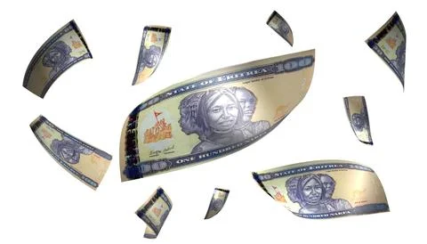 3D Render Set of Flying Eritrea 100 Nakfa Money Banknote Stock Photos