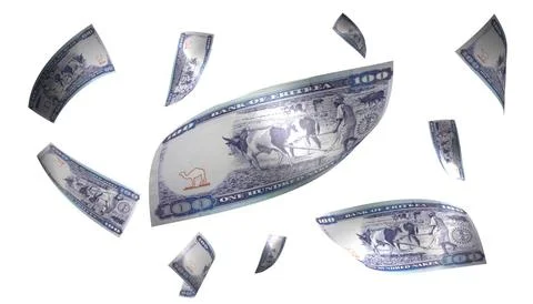 3D Render Set of Flying Eritrea 100 Nakfa Money Banknote Stock Photos