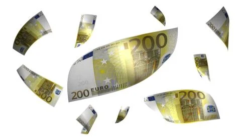 3D Render Set of Flying Euro Money Banknote Stock Photos