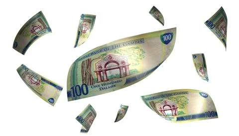3D Render Set of Flying Gambia 100 Dalasi Money Banknote 写真素材