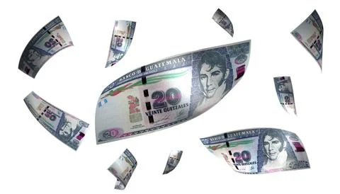 3D Render Set of Flying Guatemala 20 Quetzal Money Banknote 写真素材
