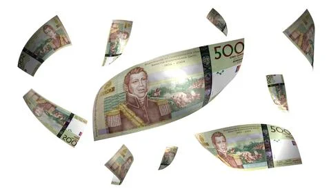 3D Render Set of Flying Haiti 500 Gourdes Money Banknote Stock Photos