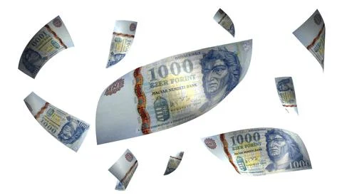 3D Render Set of Flying Hungary 1000 Forint Money Banknote 写真素材