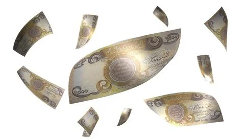 3D Render Set of Flying Iraq Dinar Money Banknote Stock Photos