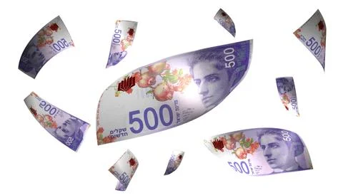 3D Render Set of Flying Israel 50 New Shekels Money Banknote Stock Photos