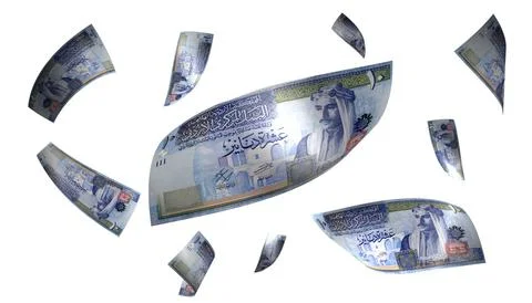 3D Render Set of Flying Jordan 10 Dinars Money Banknote 写真素材