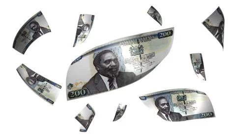 3D Render Set of Flying Kenya 200 Shillings Money Banknote 写真素材