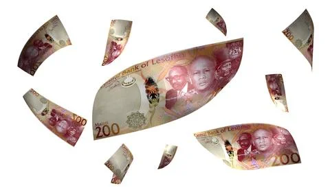 3D Render Set of Flying Lesotho 200 Maloti Money Banknote 写真素材