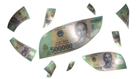 3D Render Set of Flying Vietnam Dong Money Banknote 写真素材