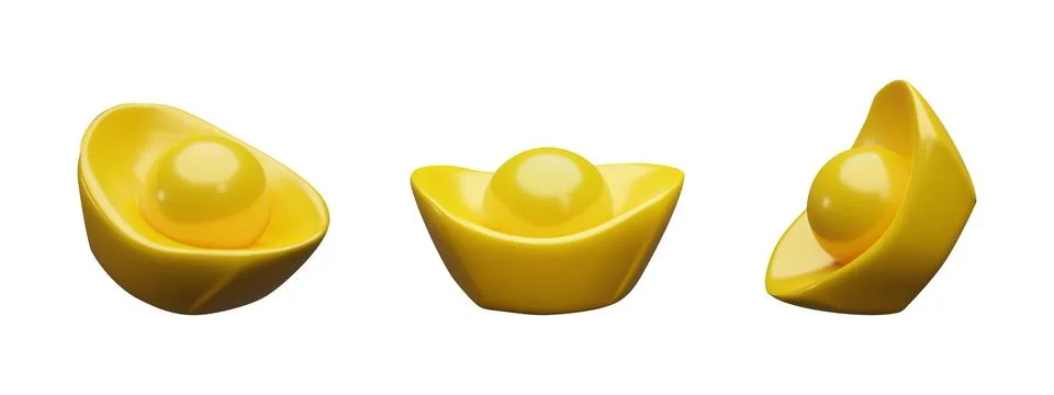 3d render set gold Chinese ingot Stock Illustration