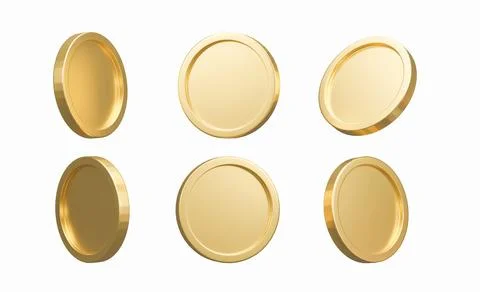 3D Render. Set of gold coins isolated on background in different positions. B Stock Photos