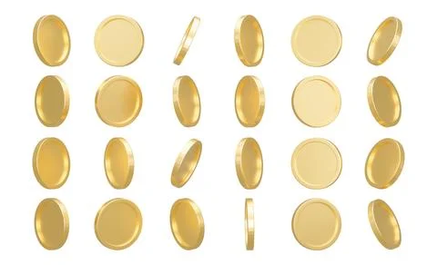 3D Render. Set of gold coins isolated on background in different positions. B Stock Photos