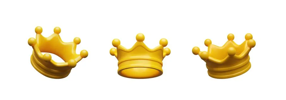 3d render set gold crown Stock Illustration