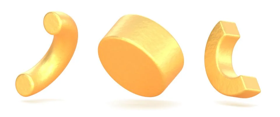 3d render set of gold geometric shapes. Luxury golden metal cylinder and half Illustrazione stock