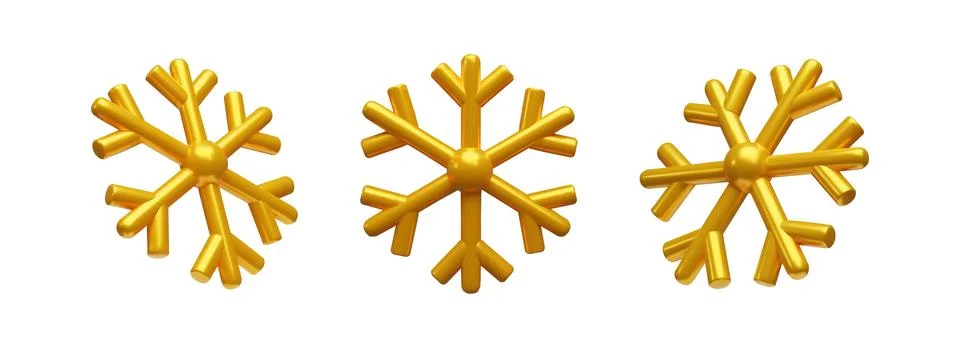 3d render set of gold snowflake. Stock Illustration