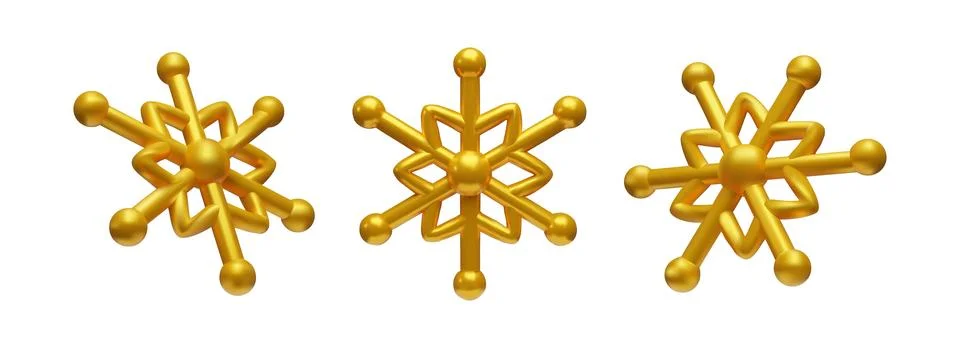 3d render set of gold snowflake 2 Stock Illustration