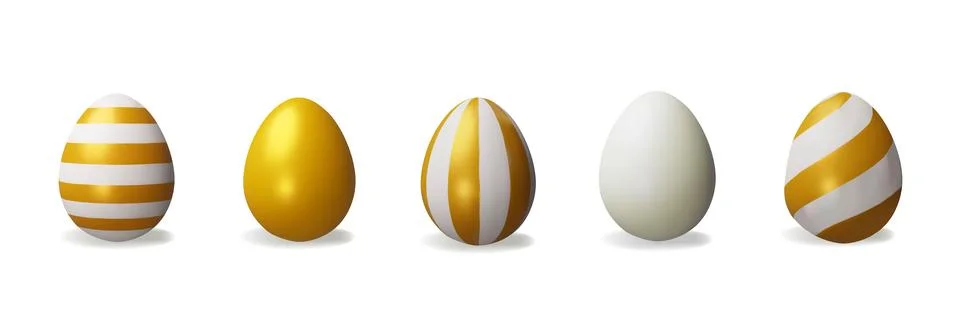 3d render set gold striped-vertical easter egg. Stock Illustration