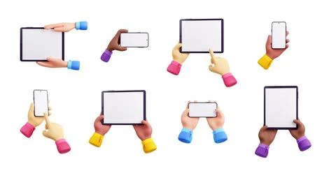 3D render set of hands with gadget mockups Stock Illustration