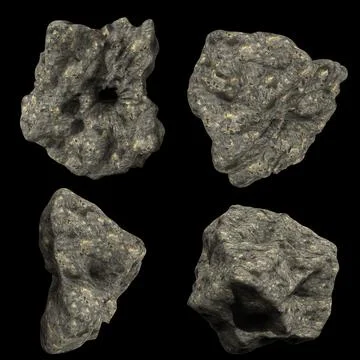 3D Render Set of Meteors,Asteroids or Rocks Ilustração Stock