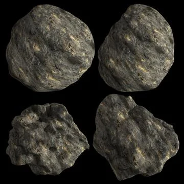 3D Render Set of Meteors,Asteroids or Rocks Stock Illustration