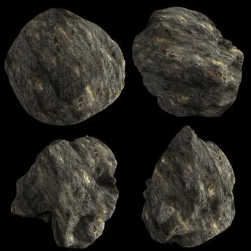3D Render Set of Meteors,Asteroids or Rocks Stock Illustration