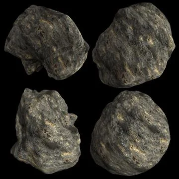 3D Render Set of Meteors,Asteroids or Rocks Illustration