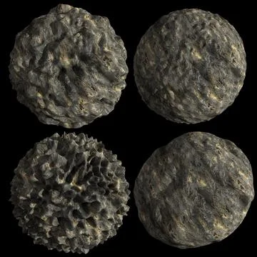 3D Render Set of Meteors,Asteroids or Rocks Stock Illustration