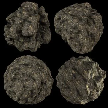 3D Render Set of Meteors,Asteroids or Rocks Stock Illustration