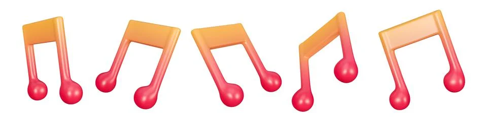 3d Render Set of Music Notes isolated on white background. Musical symbol - d Stock Photos