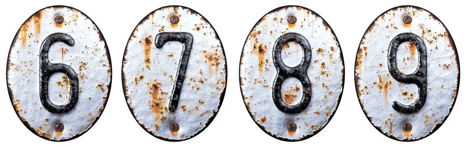 3D render set of numbers 6, 7, 8, 9 made of forged metal on the background Stock Illustration