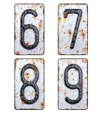 3D render set of numbers 6, 7, 8, 9 made of forged metal on the background Stock Illustration