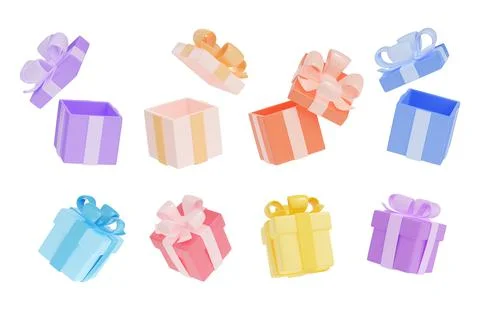 3D render set of open and closed gift boxes Stock Illustration