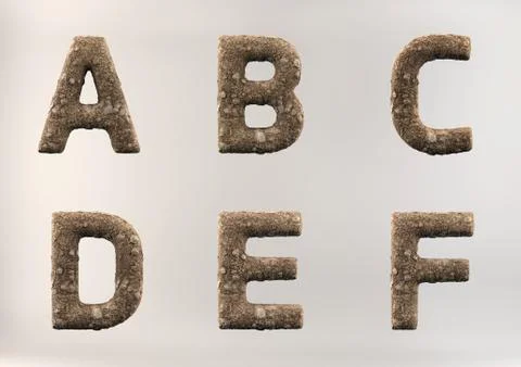 3D Render Set of Soil Alphabet Stock Illustration