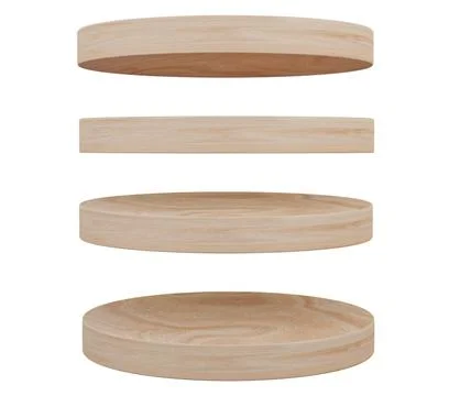 3D render. Set of wood circle shelf isolated on white background. イラスト素材
