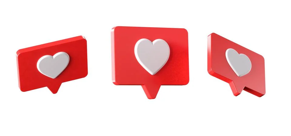3d render, several like or love social media icon on isolated background Stock Illustration