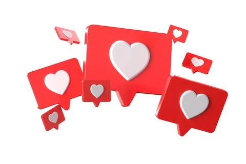 3d render, several like or love social media icon on isolated background Illustrazione stock