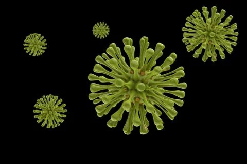 3D render of several viral bacteria on a black isolated background Stock Illustration