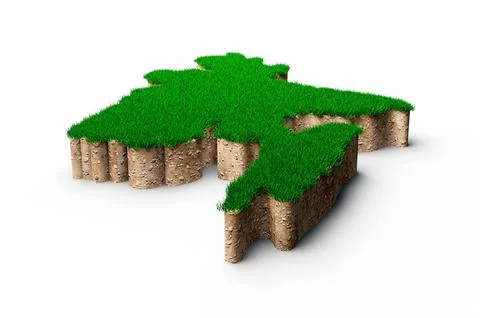 3D render of the shape of the Bangladesh Map with a grass and soil design on a w イラスト素材