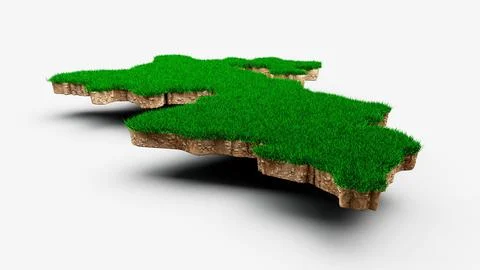 3D render of the shape of the Tajikistan Map with a grass and soil design on a w イラスト素材